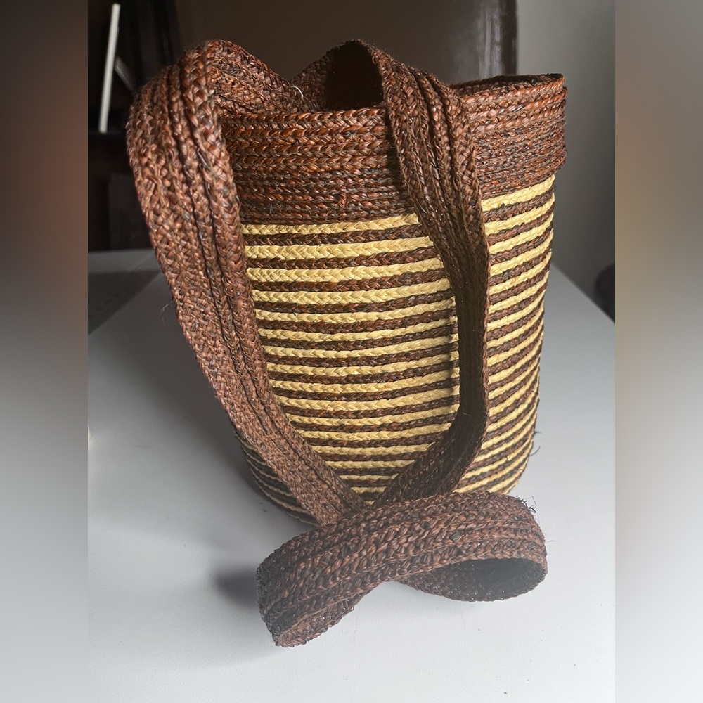 Classic Stylish Brown and Tan Woven Basket Vacation Purse